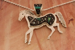 Calvin Begay Night Sky Design Sterling Silver Horse Pendant